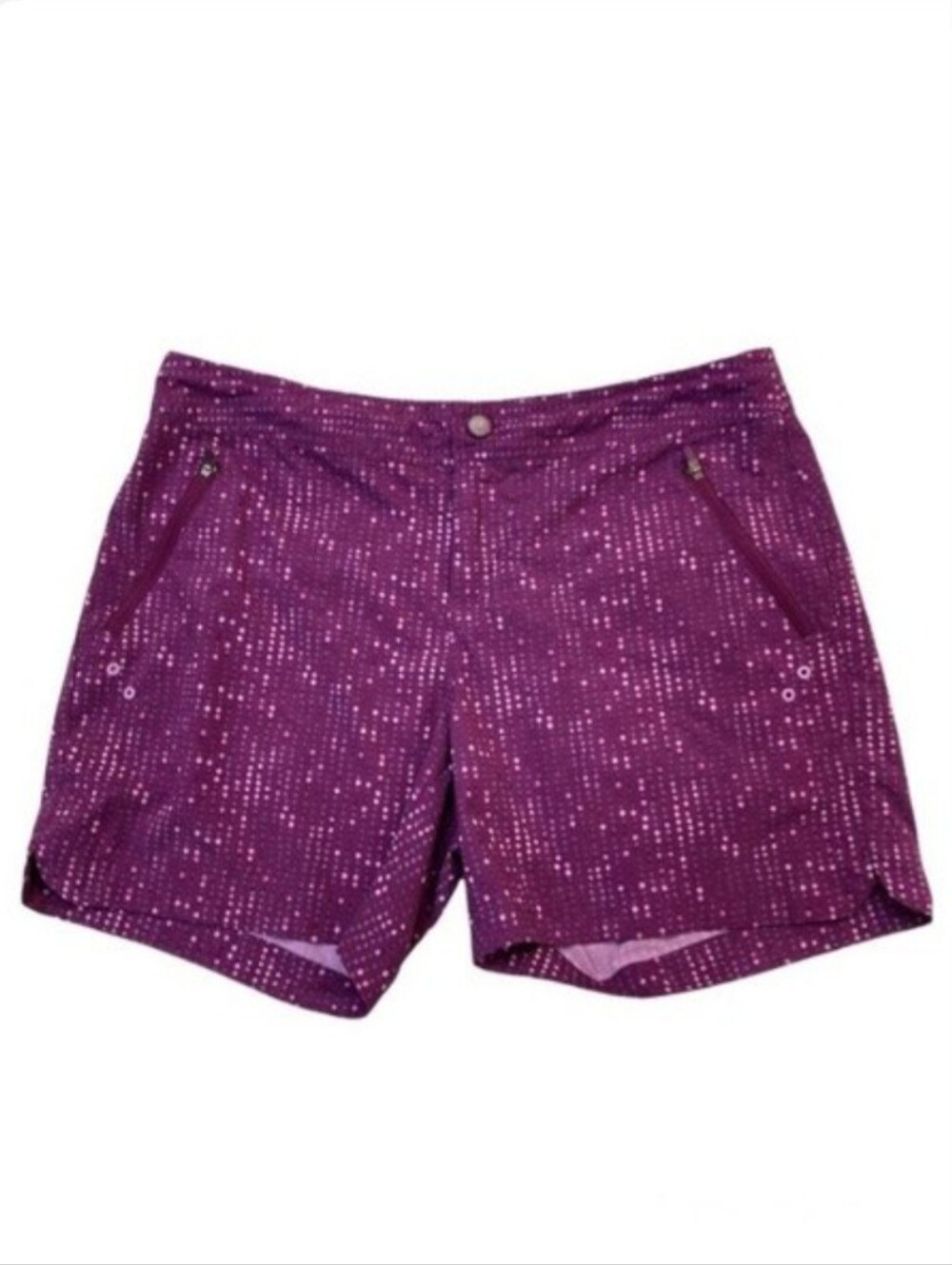 Title Nine Rogue 5" Women's Purple Shorts Size 10 Hiking Purple Dots UPF 50+